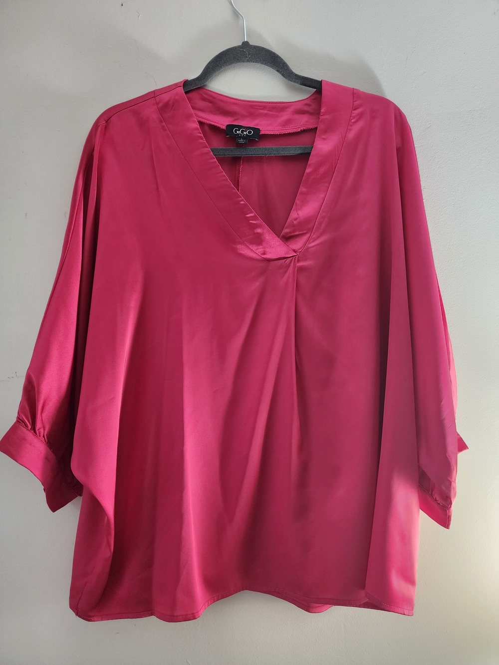 Gigio Fuchsia V-Neck Draped Women's Top Oversized Large